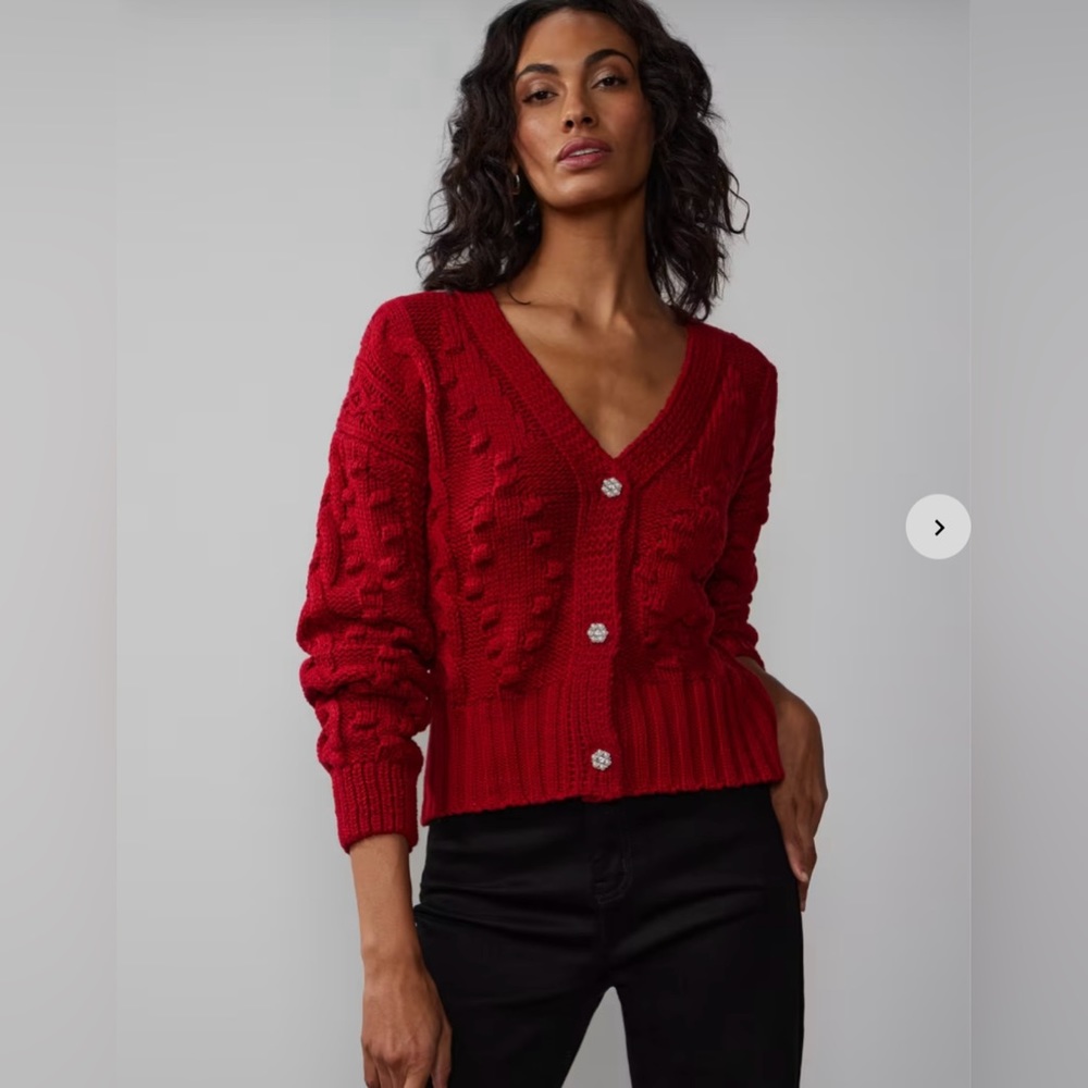 Red Cable Knit Cardigan
